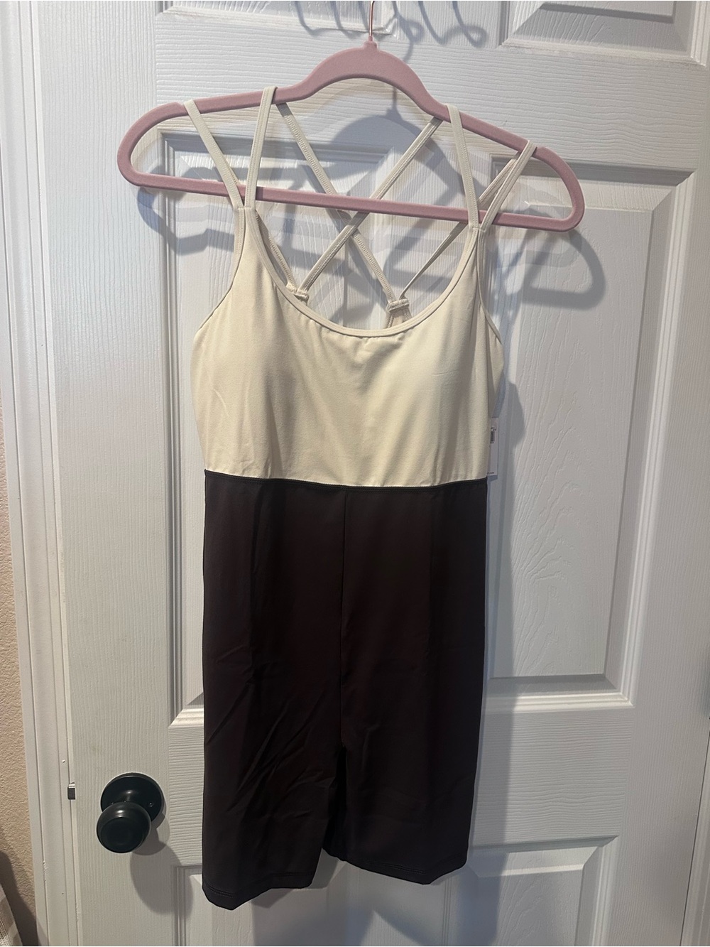 Two-Tone Strappy Romper in Cream and Brown